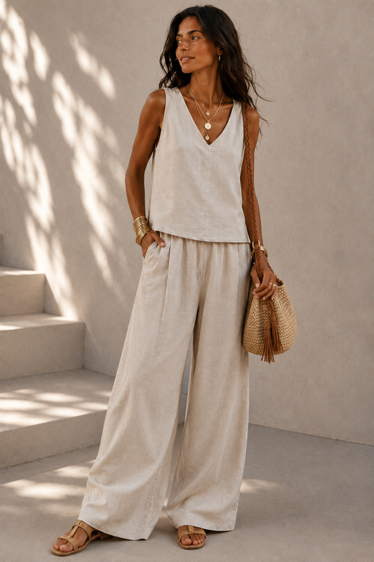 100% Linen Tank Top Women, Off White Sleeveless Blouse, Relaxed Fit Resort Wear