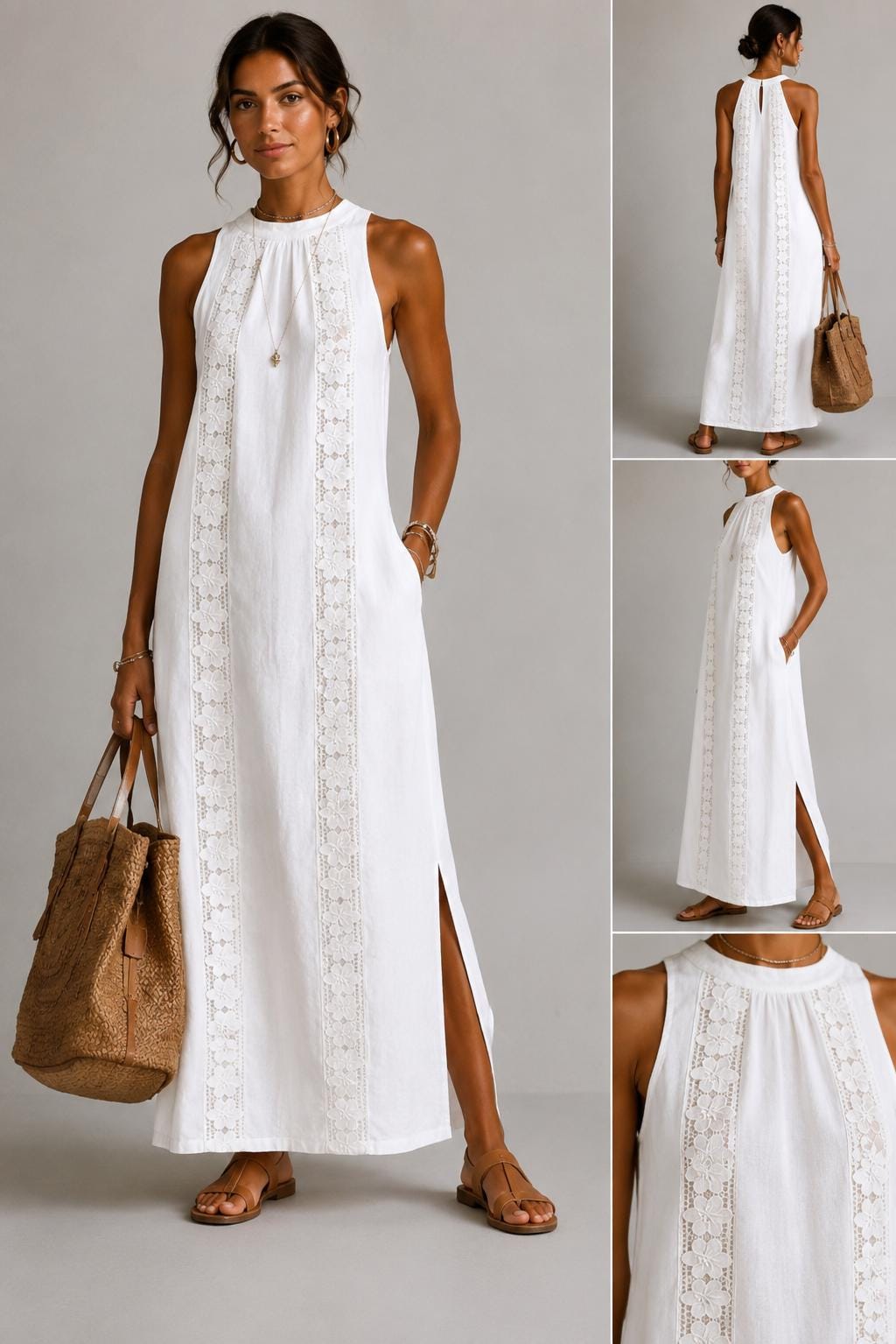 Linen Maxi Dress, Boho Resort Sleeveless Summer Vacation Outfit