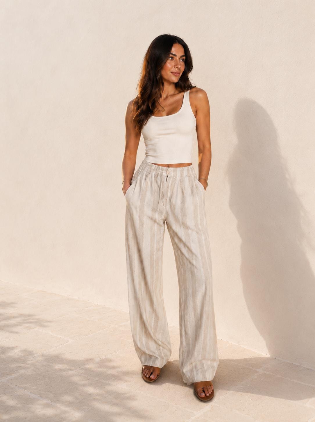 Striped Wide Leg Pants  Greek Island Resortwear, Lightweight Summer Trousers