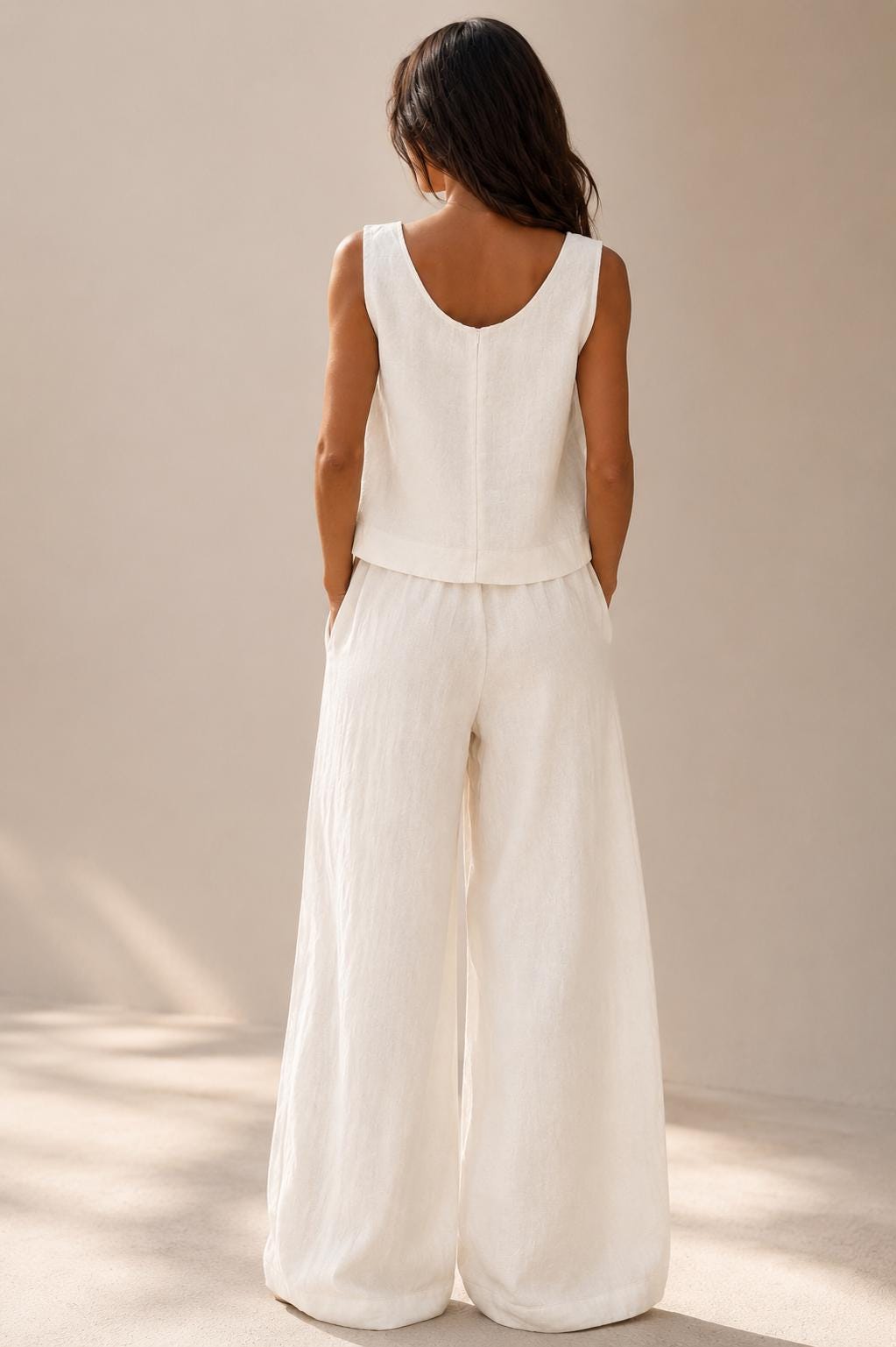 100% Linen Tank Top Women, Off White Sleeveless Blouse, Relaxed Fit Resort Wear
