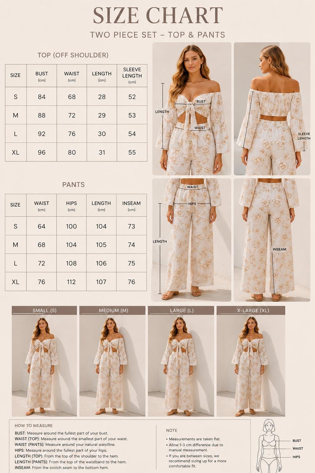 Floral Linen Two Piece Set, Off-Shoulder Crop Top, Wide Leg Pants, Resort Wear