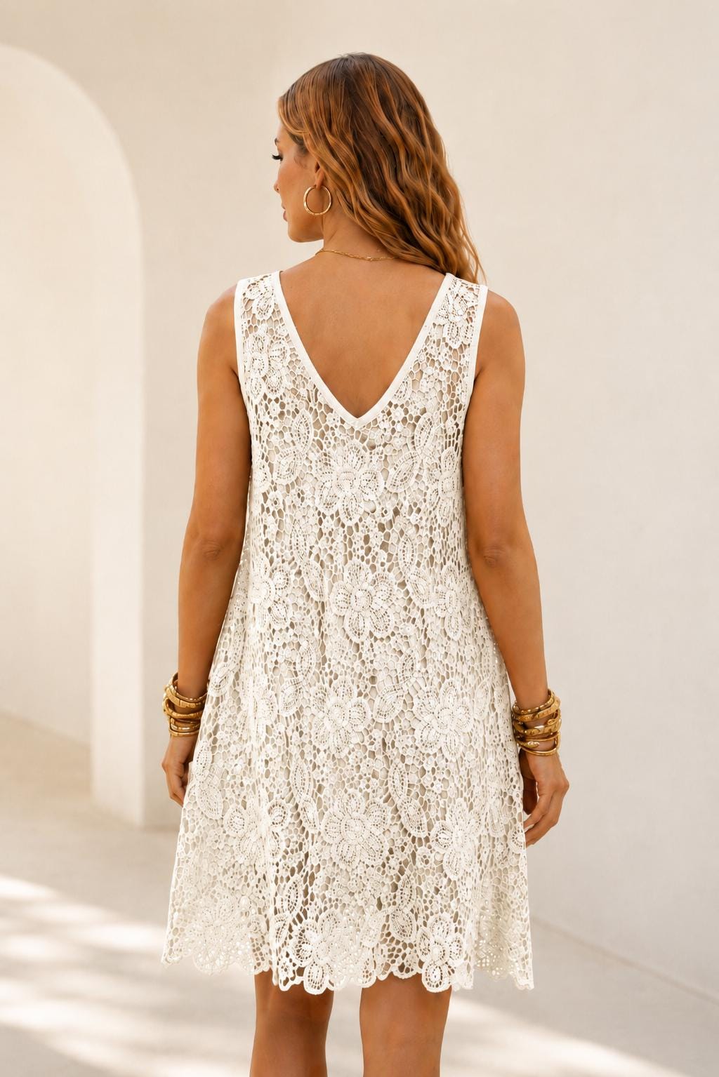 Crochet Lace Mini Dress, Elegant Summer Beach Resortwear