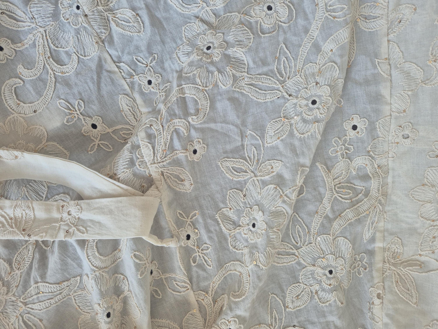 Embroidered Linen Kimono Jacket and Palazzo Pants Set, Resort Wear