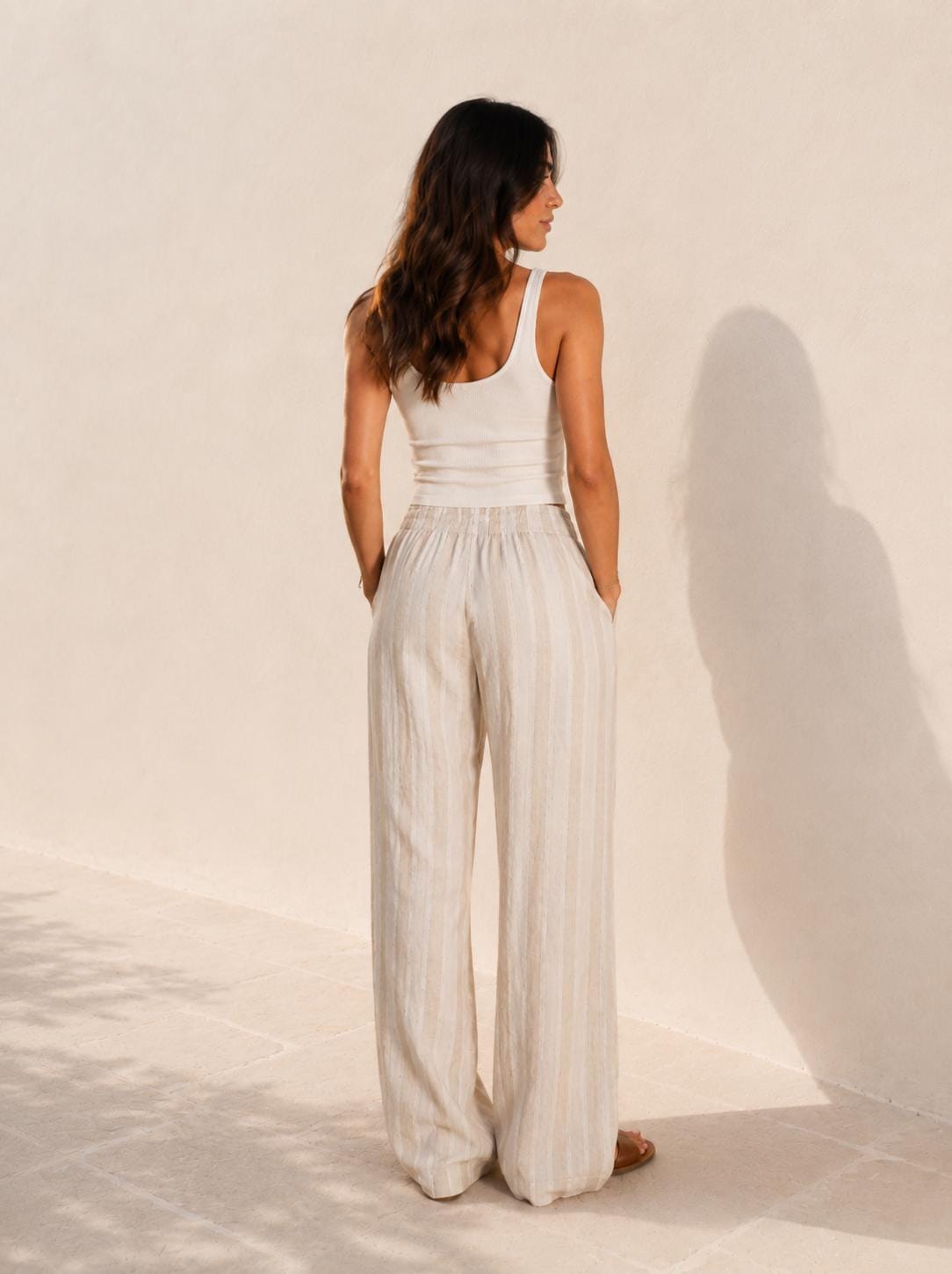 Striped Wide Leg Pants  Greek Island Resortwear, Lightweight Summer Trousers