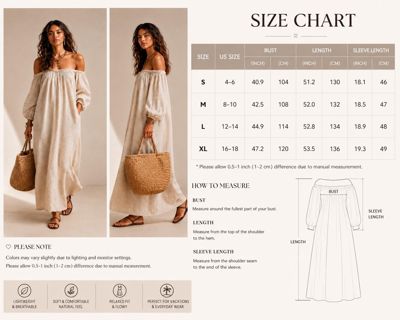 Beige Off Shoulder Linen Maxi Dress, Boho Resort Summer Gown, Loose Style