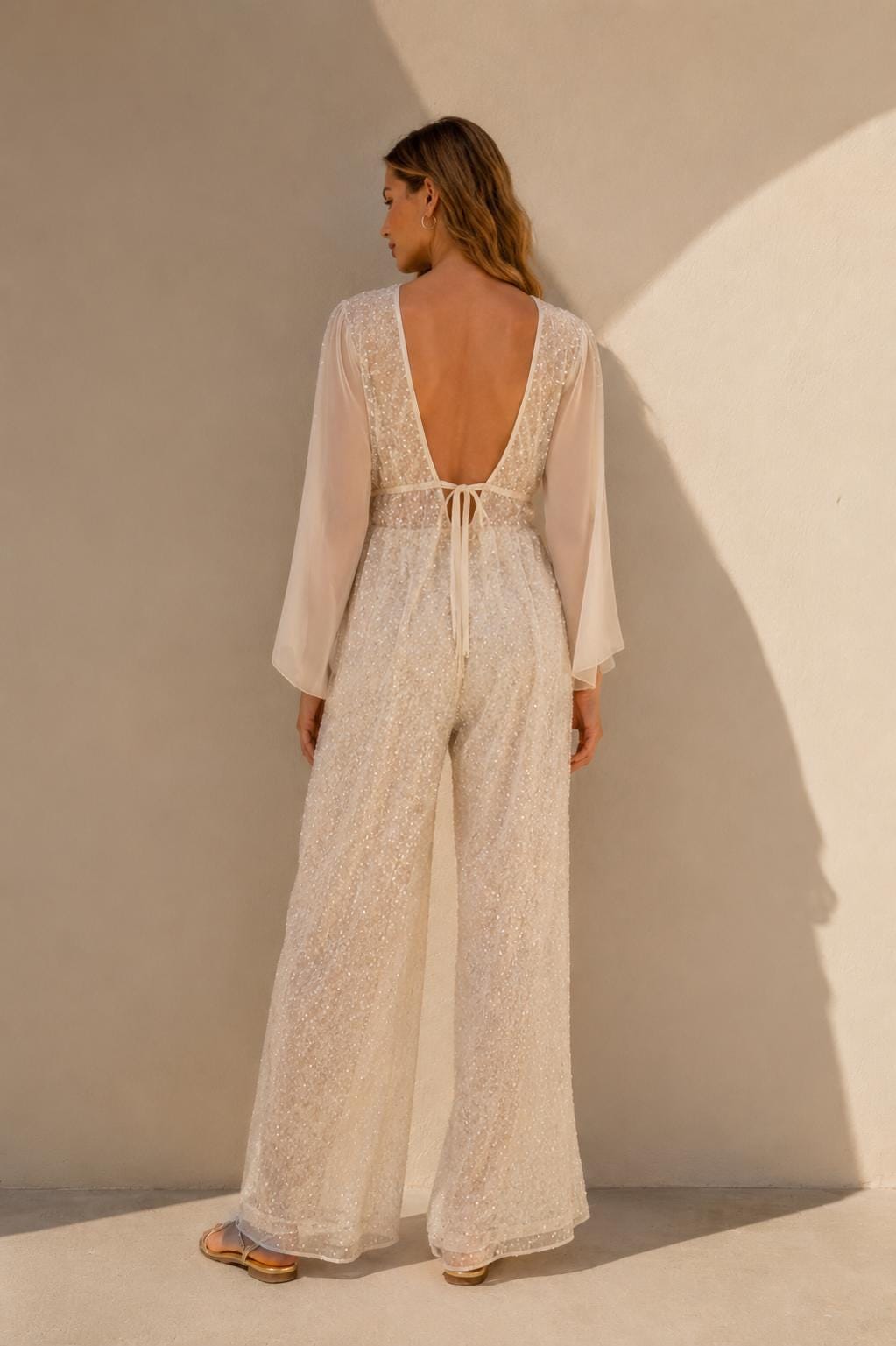 Sequin Kaftan Pants Set, White Bridal Resortwear, Boho Glam Two-Piece Outfit