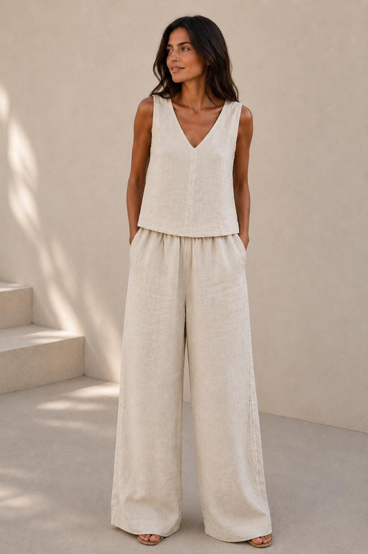 100% Linen Tank Top Women, Off White Sleeveless Blouse, Relaxed Fit Resort Wear